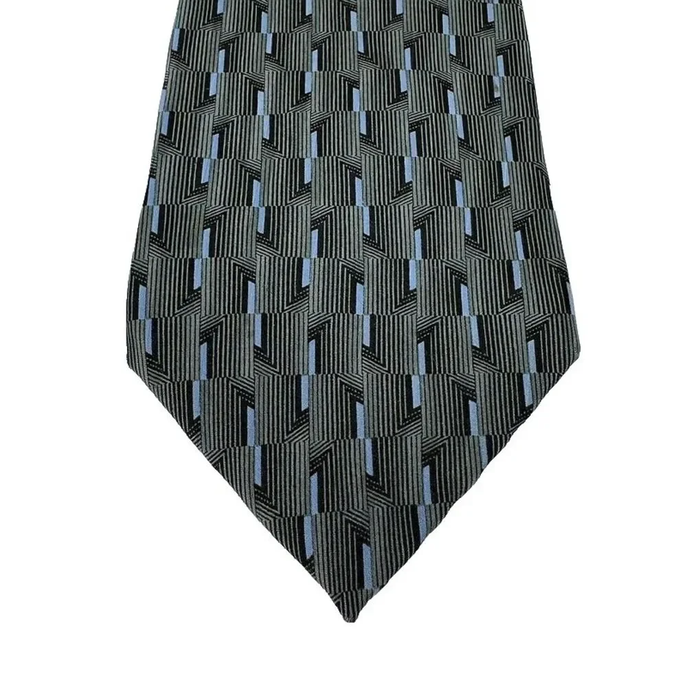 Jhane Barnes Neck Tie Silk Geometric Blue Gray Mens‎ Office Work